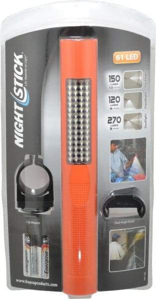 Bayco - White LED Bulb, 270 Lumens, Industrial/Tactical Flashlight - Orange Plastic Body, 4 AA Alkaline Batteries Included - Industrial Tool & Supply