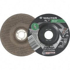 WALTER Surface Technologies - 24 Grit, 4-1/2" Wheel Diam, 1/4" Wheel Thickness, 7/8" Arbor Hole, Type 27 Depressed Center Wheel - Aluminum Oxide, 13,300 Max RPM - Industrial Tool & Supply