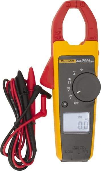 Fluke - 373, CAT IV, CAT III, Digital True RMS Clamp Meter with 1.26" Clamp On Jaws - 600 VAC/VDC, 600 AC Amps, Measures Voltage, Capacitance, Current, Resistance - Industrial Tool & Supply