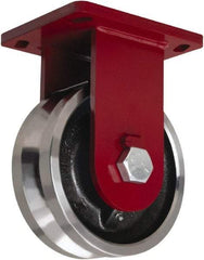 Hamilton - 8" Diam x 3" Wide, Iron Rigid Caster - 5,000 Lb Capacity, Top Plate Mount, 6-1/2" x 7-1/2" Plate, Tapered Roller Bearing - Industrial Tool & Supply