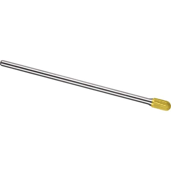 Made in USA - 1/2" Cut Diam, 0.2362" Shank Diam, Cylinder with Radius Head Single Cut Burr - Carbide, 25mm LOC, 175mm OAL - Industrial Tool & Supply