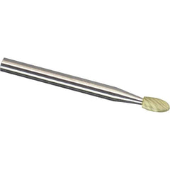 Made in USA - 1/8" Cut Diam, 1/8" Shank Diam, Oval Head Single Cut Burr - Carbide, 7/32" LOC, 3" OAL - Industrial Tool & Supply
