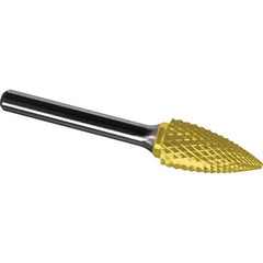 Made in USA - 1/2" Cut Diam, 0.2362" Shank Diam, Tree Head Diamond Cut Burr - Carbide, 25mm LOC, 70mm OAL - Industrial Tool & Supply