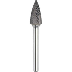 Made in USA - 9.5mm Cut Diam, 0.2362" Shank Diam, Tree Head Double Cut Burr - Carbide, 19mm LOC, 64mm OAL - Industrial Tool & Supply
