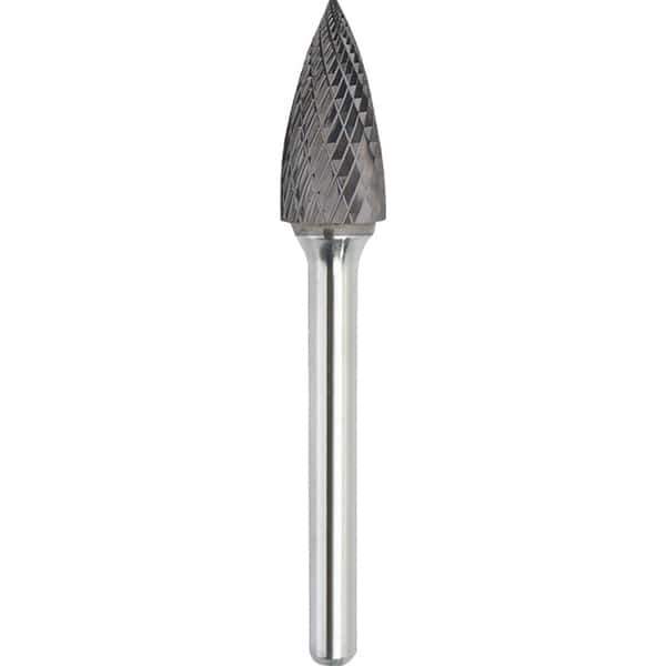 Made in USA - 1/2" Cut Diam, 0.2362" Shank Diam, Tree Head Double Cut Burr - Carbide, 25mm LOC, 70mm OAL - Industrial Tool & Supply