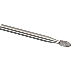Made in USA - 3mm Cut Diam, 0.1181" Shank Diam, Oval Head Chipbreaker Cut Burr - Carbide, 5.5mm LOC, 75mm OAL - Industrial Tool & Supply
