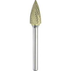 Made in USA - 1/2" Cut Diam, 0.2362" Shank Diam, Tree Head Double Cut Burr - Carbide, 25mm LOC, 70mm OAL - Industrial Tool & Supply