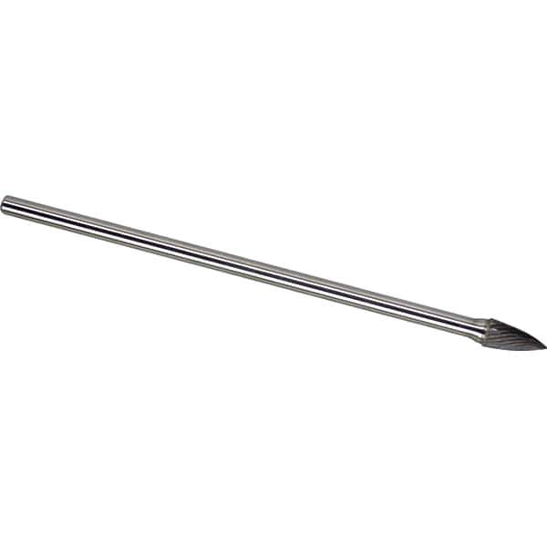 Made in USA - 1/2" Cut Diam, 1/4" Shank Diam, Tree Head Single Cut Burr - Carbide, 1" LOC, 6-3/4" OAL - Industrial Tool & Supply