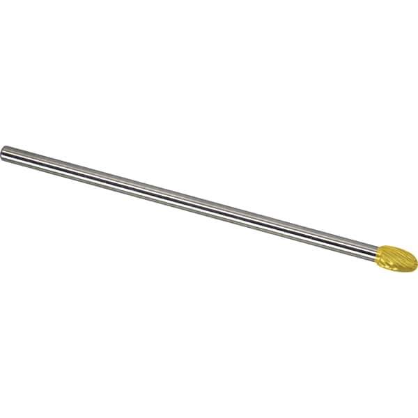 Made in USA - 1/2" Cut Diam, 1/4" Shank Diam, Oval Head Single Cut Burr - Carbide, 7/8" LOC, 6-7/8" OAL - Industrial Tool & Supply