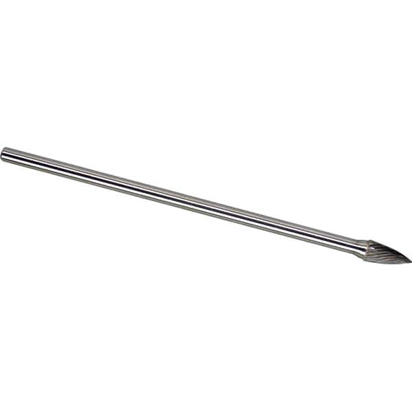 Made in USA - 3/8" Cut Diam, 1/4" Shank Diam, Tree Head Single Cut Burr - Carbide, 3/4" LOC, 6-3/4" OAL - Industrial Tool & Supply