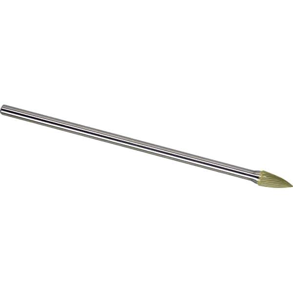 Made in USA - 1/2" Cut Diam, 1/4" Shank Diam, Tree Head Single Cut Burr - Carbide, 1" LOC, 6-3/4" OAL - Industrial Tool & Supply