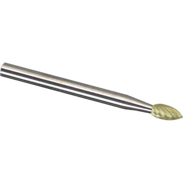 Made in USA - 3mm Cut Diam, 0.1181" Shank Diam, Tree Head Single Cut Burr - Carbide, 12.7mm LOC, 75mm OAL - Industrial Tool & Supply