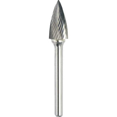 Made in USA - 9.5mm Cut Diam, 0.2362" Shank Diam, Tree Head Single Cut Burr - Carbide, 19mm LOC, 64mm OAL - Industrial Tool & Supply