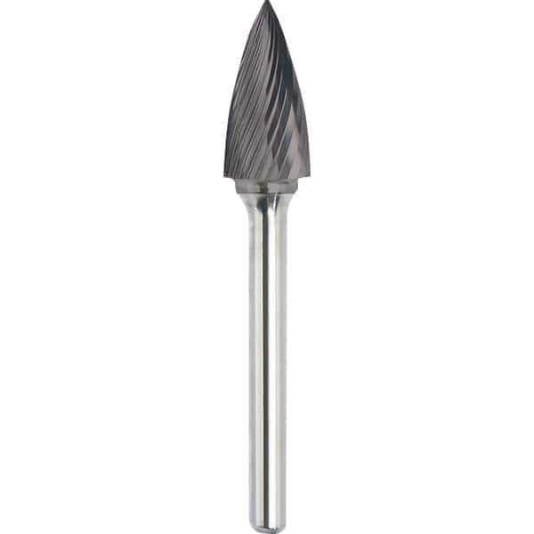 Made in USA - 1/2" Cut Diam, 0.2362" Shank Diam, Tree Head Single Cut Burr - Carbide, 19mm LOC, 64mm OAL - Industrial Tool & Supply