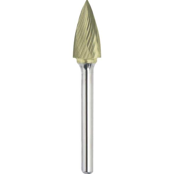 Made in USA - 9.5mm Cut Diam, 0.2362" Shank Diam, Tree Head Single Cut Burr - Carbide, 19mm LOC, 64mm OAL - Industrial Tool & Supply