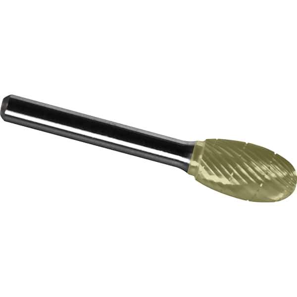 Made in USA - 3/4" Cut Diam, 1/4" Shank Diam, Oval Head Chipbreaker Cut Burr - Carbide, 1" LOC, 2-3/4" OAL - Industrial Tool & Supply