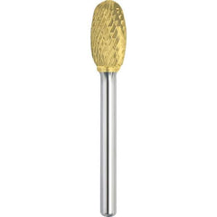 Made in USA - 3/4" Cut Diam, 1/4" Shank Diam, Oval Head Double Cut Burr - Carbide, 1" LOC, 2-3/4" OAL - Industrial Tool & Supply