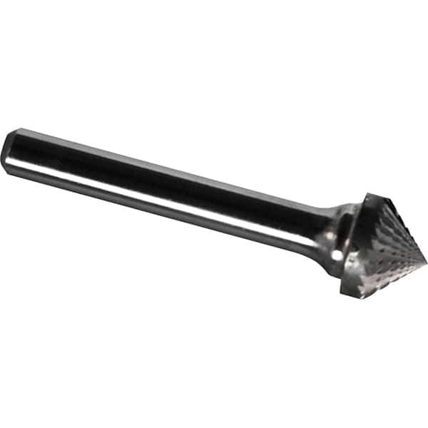 Made in USA - 3/4" Cut Diam, 1/4" Shank Diam, Cone Head Diamond Cut Burr - Carbide, 3/8" LOC, 2-1/8" OAL - Industrial Tool & Supply