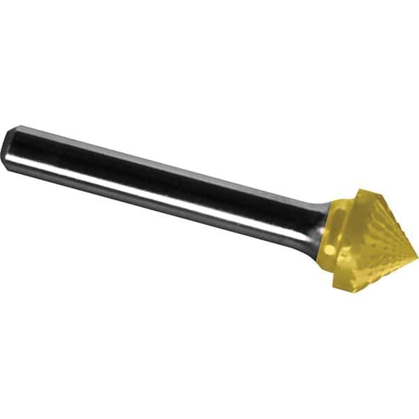 Made in USA - 1/4" Cut Diam, 1/4" Shank Diam, Cone Head Diamond Cut Burr - Carbide, 1/8" LOC, 2" OAL - Industrial Tool & Supply