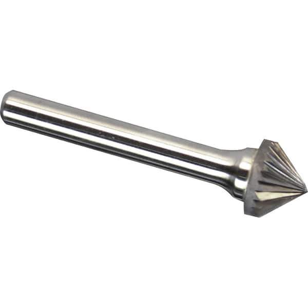 Made in USA - 5/8" Cut Diam, 1/4" Shank Diam, Cone Head Single Cut Burr - Carbide, 5/16" LOC, 2-1/16" OAL - Industrial Tool & Supply
