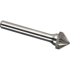Made in USA - 3/4" Cut Diam, 1/4" Shank Diam, Cone Head Single Cut Burr - Carbide, 3/8" LOC, 2-1/8" OAL - Industrial Tool & Supply