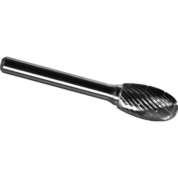 Made in USA - 3/8" Cut Diam, 1/4" Shank Diam, Oval Head Chipbreaker Cut Burr - Carbide, 5/8" LOC, 2-3/8" OAL - Industrial Tool & Supply