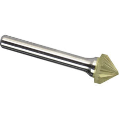 Made in USA - 5/16" Cut Diam, 1/4" Shank Diam, Cone Head Single Cut Burr - Carbide, 3/16" LOC, 1-15/16" OAL - Industrial Tool & Supply