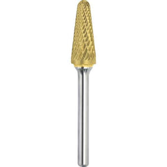 Made in USA - 16mm Cut Diam, 0.2362" Shank Diam, Cone Head Double Cut Burr - Carbide, 30mm LOC, 75mm OAL - Industrial Tool & Supply