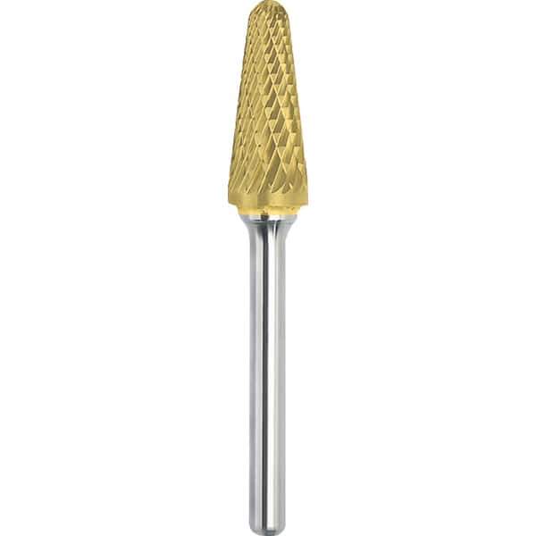 Made in USA - 1/2" Cut Diam, 1/4" Shank Diam, Cone Head Double Cut Burr - Carbide, 1-1/8" LOC, 2-7/8" OAL - Industrial Tool & Supply