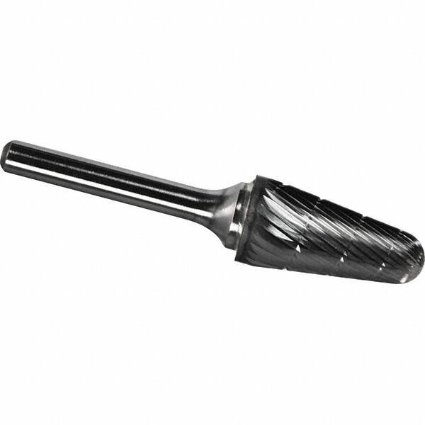 Made in USA - 8mm Cut Diam, 0.2362" Shank Diam, Cone Head Chipbreaker Cut Burr - Carbide, 22mm LOC, 67mm OAL - Industrial Tool & Supply
