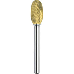 Made in USA - 5/8" Cut Diam, 1/4" Shank Diam, Oval Head Single Cut Burr - Carbide, 1" LOC, 2-3/4" OAL - Industrial Tool & Supply