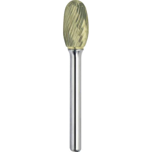 Made in USA - 1/2" Cut Diam, 0.2362" Shank Diam, Oval Head Single Cut Burr - Carbide, 22mm LOC, 67mm OAL - Industrial Tool & Supply