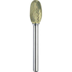 Made in USA - 1/2" Cut Diam, 0.2362" Shank Diam, Oval Head Single Cut Burr - Carbide, 22mm LOC, 67mm OAL - Industrial Tool & Supply