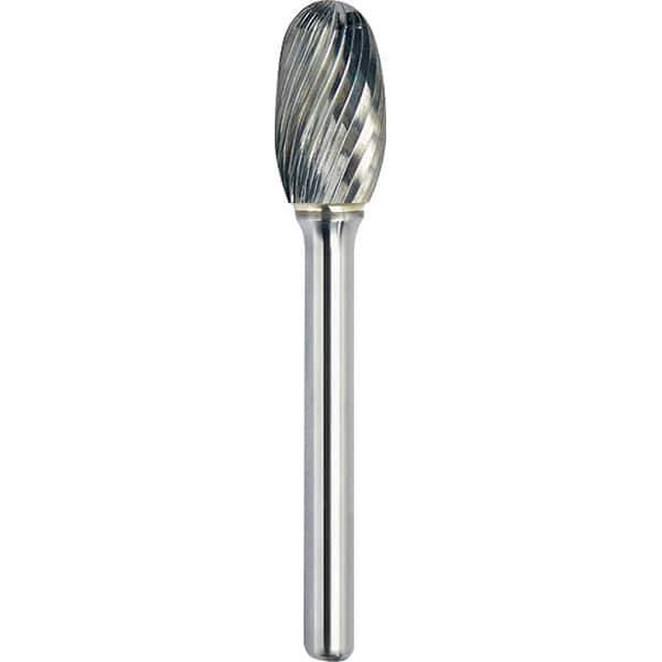 Made in USA - 9.5mm Cut Diam, 0.2362" Shank Diam, Oval Head Single Cut Burr - Carbide, 16mm LOC, 61mm OAL - Industrial Tool & Supply