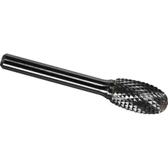 Made in USA - 1/4" Cut Diam, 1/8" Shank Diam, Oval Head Diamond Cut Burr - Carbide, 3/8" LOC, 1-3/4" OAL - Industrial Tool & Supply