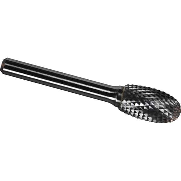 Made in USA - 6.3mm Cut Diam, 0.1181" Shank Diam, Oval Head Diamond Cut Burr - Carbide, 9.5mm LOC, 47mm OAL - Industrial Tool & Supply