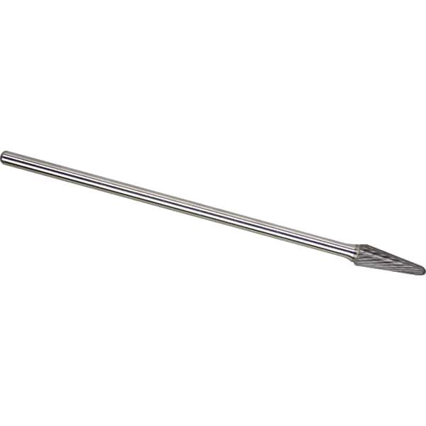 Made in USA - 1/2" Cut Diam, 0.2362" Shank Diam, Cone Head Single Cut Burr - Carbide, 28mm LOC, 178mm OAL - Industrial Tool & Supply
