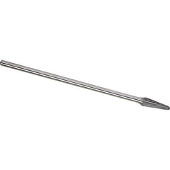 Made in USA - 1/2" Cut Diam, 1/4" Shank Diam, Cone Head Single Cut Burr - Carbide, 1-1/8" LOC, 7-1/8" OAL - Industrial Tool & Supply
