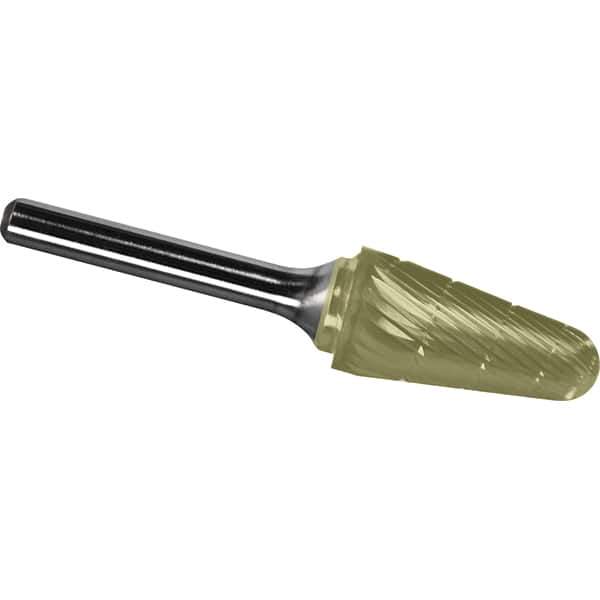 Made in USA - 5/8" Cut Diam, 1/4" Shank Diam, Cone Head Chipbreaker Cut Burr - Carbide, 1-5/16" LOC, 3-1/16" OAL - Industrial Tool & Supply