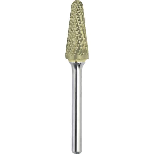 Made in USA - 19mm Cut Diam, 0.2362" Shank Diam, Cone Head Double Cut Burr - Carbide, 38mm LOC, 83mm OAL - Industrial Tool & Supply