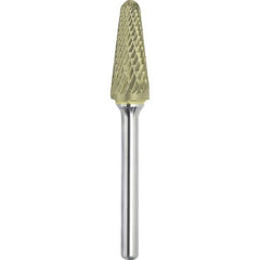 Made in USA - 1/2" Cut Diam, 1/4" Shank Diam, Cone Head Double Cut Burr - Carbide, 1-1/8" LOC, 2-7/8" OAL - Industrial Tool & Supply