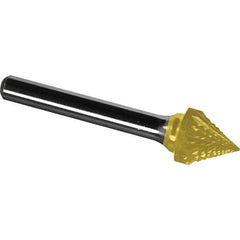 Made in USA - 1" Cut Diam, 1/4" Shank Diam, Cone Head Diamond Cut Burr - Carbide, 15/16" LOC, 2-9/16" OAL - Industrial Tool & Supply