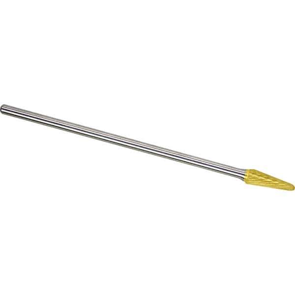 Made in USA - 1/2" Cut Diam, 0.2362" Shank Diam, Cone Head Single Cut Burr - Carbide, 28mm LOC, 178mm OAL - Industrial Tool & Supply