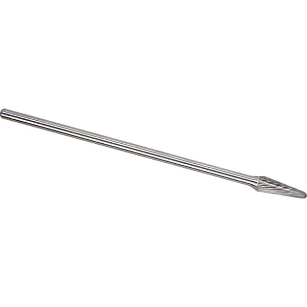 Made in USA - 1/2" Cut Diam, 1/4" Shank Diam, Cone Head Single Cut Burr - Carbide, 1-1/8" LOC, 7-1/8" OAL - Industrial Tool & Supply