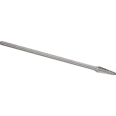 Made in USA - 1/2" Cut Diam, 1/4" Shank Diam, Cone Head Single Cut Burr - Carbide, 1-1/8" LOC, 7-1/8" OAL - Industrial Tool & Supply