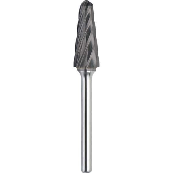 Made in USA - 3/4" Cut Diam, 1/4" Shank Diam, Cone Head Aluma Cut Burr - Carbide, 1-1/2" LOC, 3-1/4" OAL - Industrial Tool & Supply