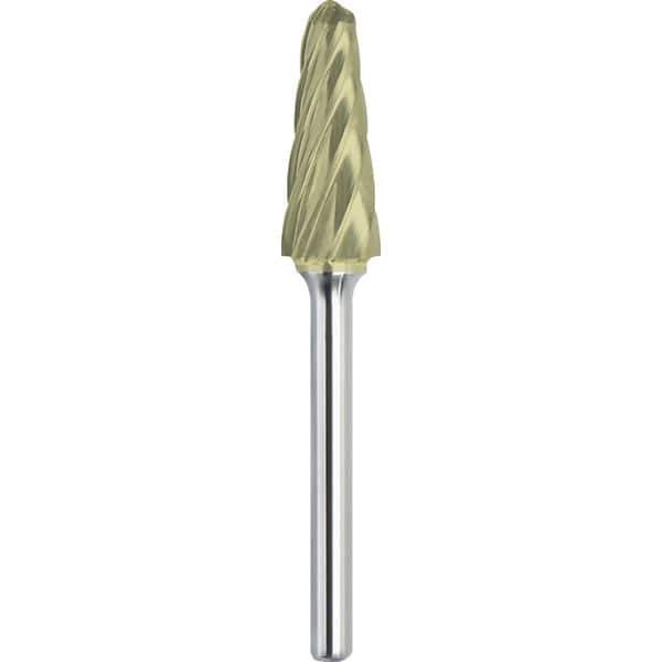 Made in USA - 3/4" Cut Diam, 1/4" Shank Diam, Cone Head Aluma Cut Burr - Carbide, 1-1/2" LOC, 3-1/4" OAL - Industrial Tool & Supply