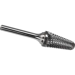 Made in USA - 19mm Cut Diam, 0.2362" Shank Diam, Cone Head Diamond Cut Burr - Carbide, 38mm LOC, 83mm OAL - Industrial Tool & Supply