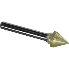 Made in USA - 5/8" Cut Diam, 1/4" Shank Diam, Cone Head Chipbreaker Cut Burr - Carbide, 9/16" LOC, 2-5/16" OAL - Industrial Tool & Supply