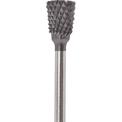 Made in USA - 2.3mm Cut Diam, 0.0925" Shank Diam, Tree with Radius Head Double Cut Burr - Carbide, 4.2mm LOC, 42.2mm OAL - Industrial Tool & Supply